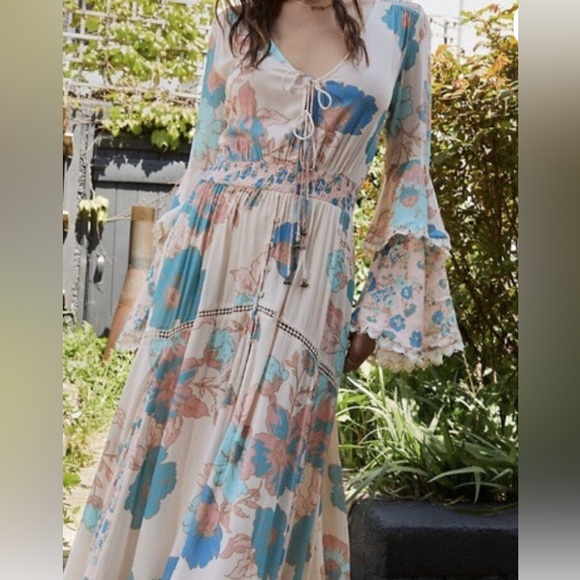NET $229 Free People Floral Maxi Dress with double Bell Sleeves - Picture 9 of 9